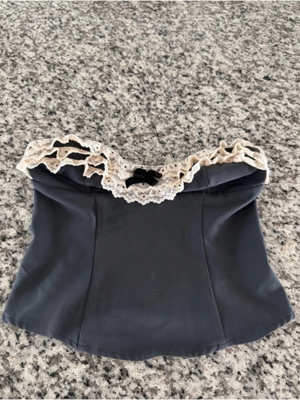Strapless Black Tube Top with Cream Lace Trim - Picture 2 of 4